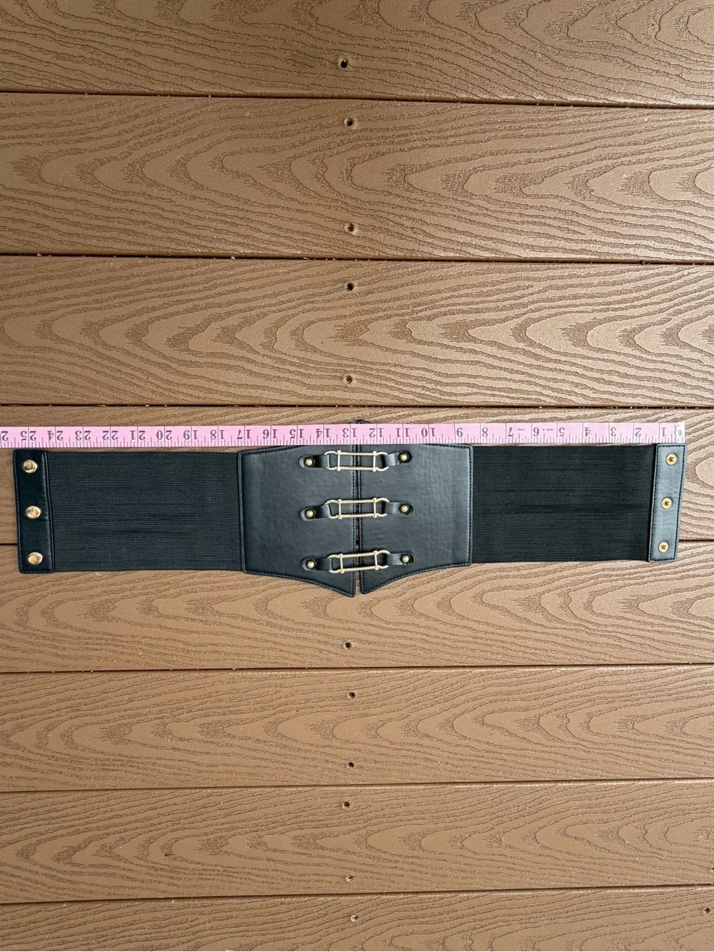 Source Unknown Black Wide Corset Belt with Gold Hardware
